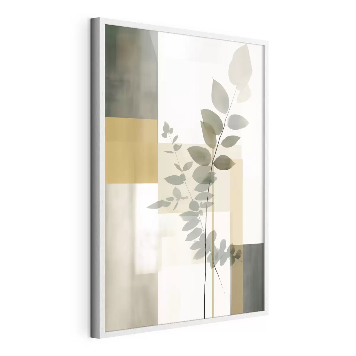 Plakat Geometryczna abstrakcja z gałęziami liści f48171