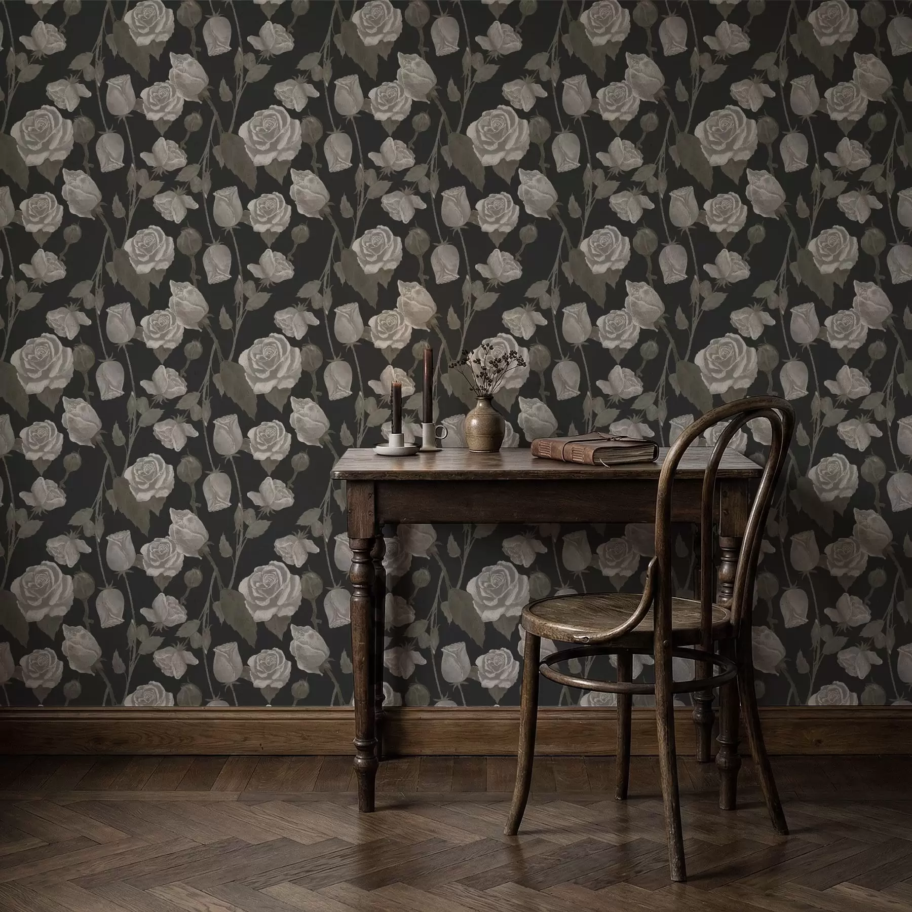 Fototapeta Kwiatowy wzór z różami na ciemnym tle a01123