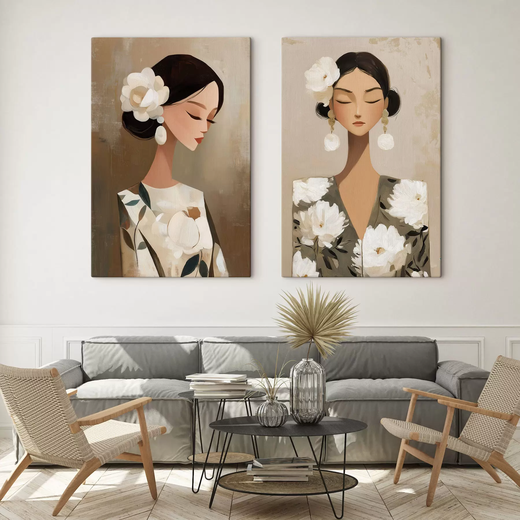 Obraz Portret kobiety z białym kwiatem we włosach m30164