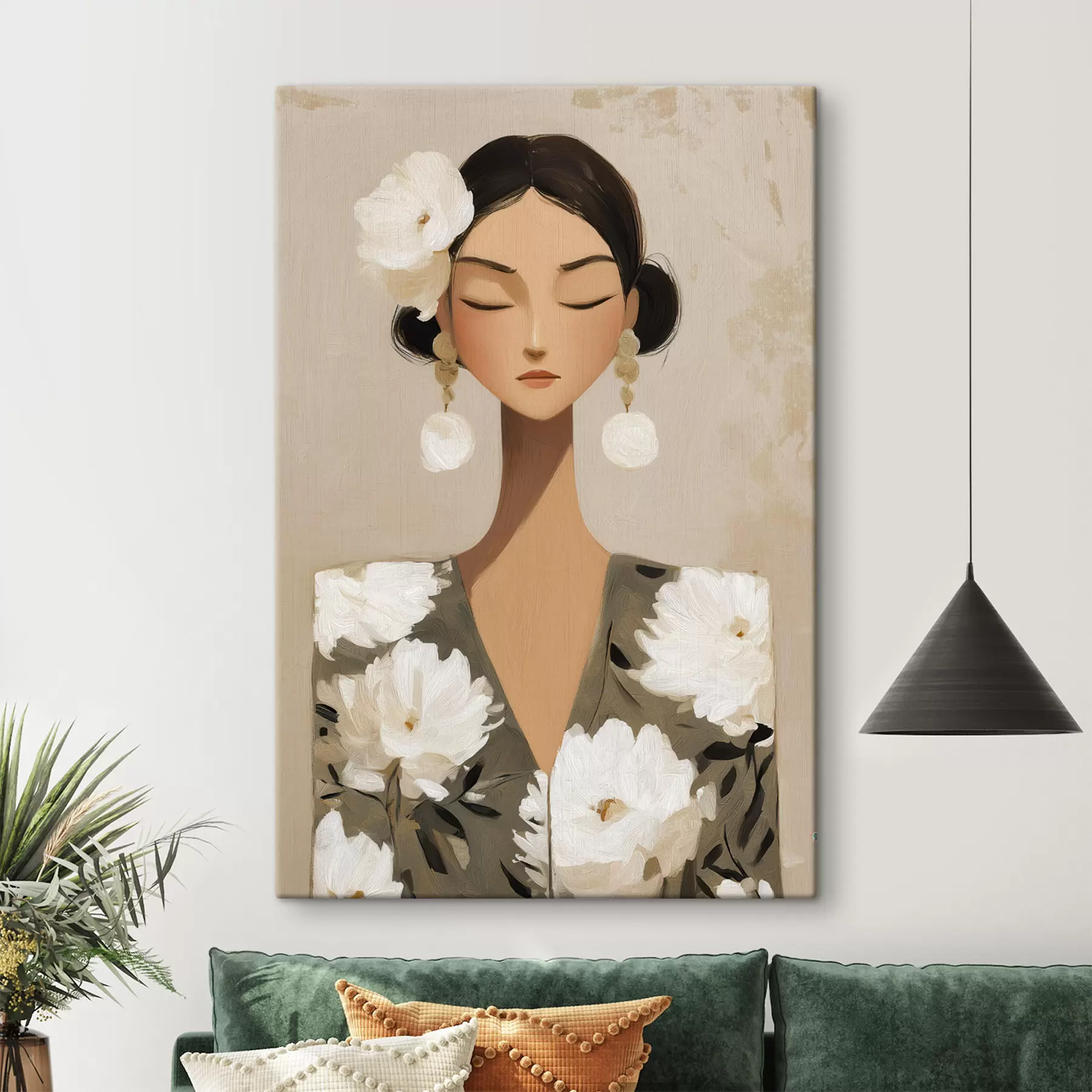 Obraz Dziewczyna z kwiatami we włosach s48233