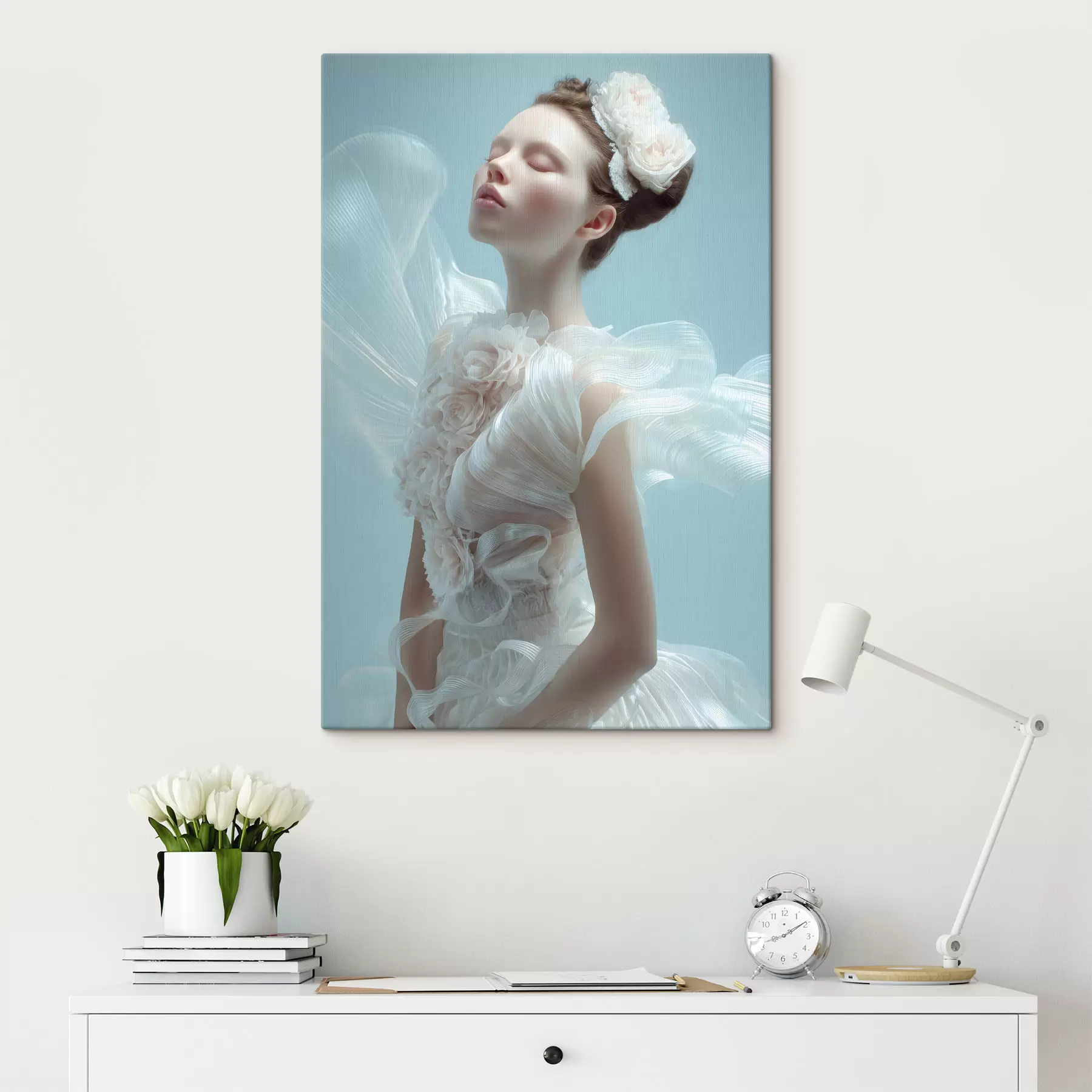 Obraz delikatna dziewczyna w białej sukience s48287