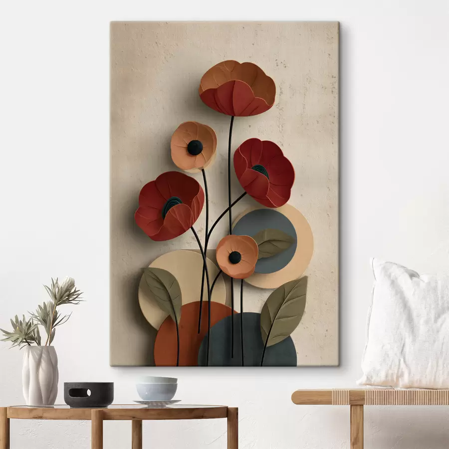 Obraz kwiaty w uproszczonym stylu z efektem objętości s48294