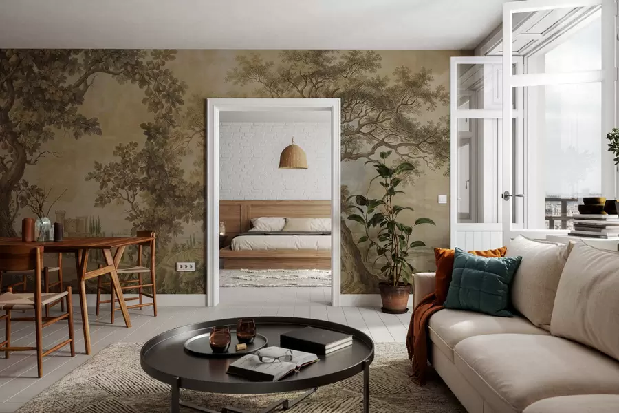 Fototapeta Krajobraz pasterski w stylu haftowanym w05359