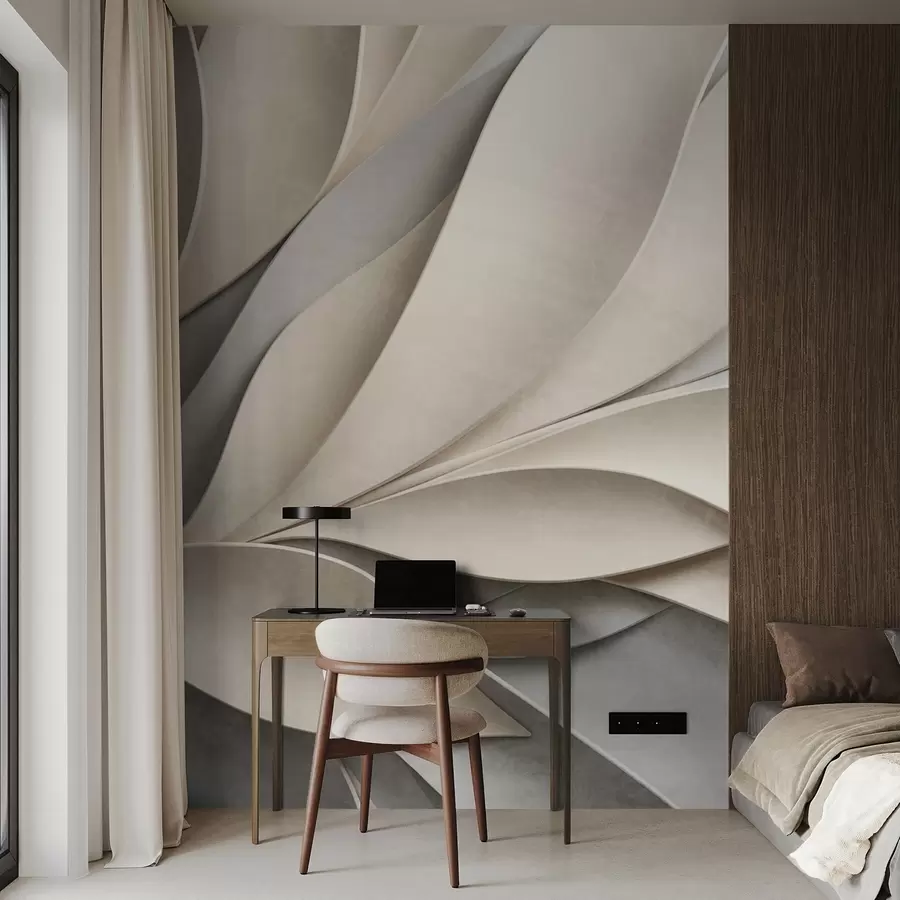 Fototapeta Abstrakcyjne liście w kolorze beżowym i szarym, teksturowana sztuka nowoczesna w09769