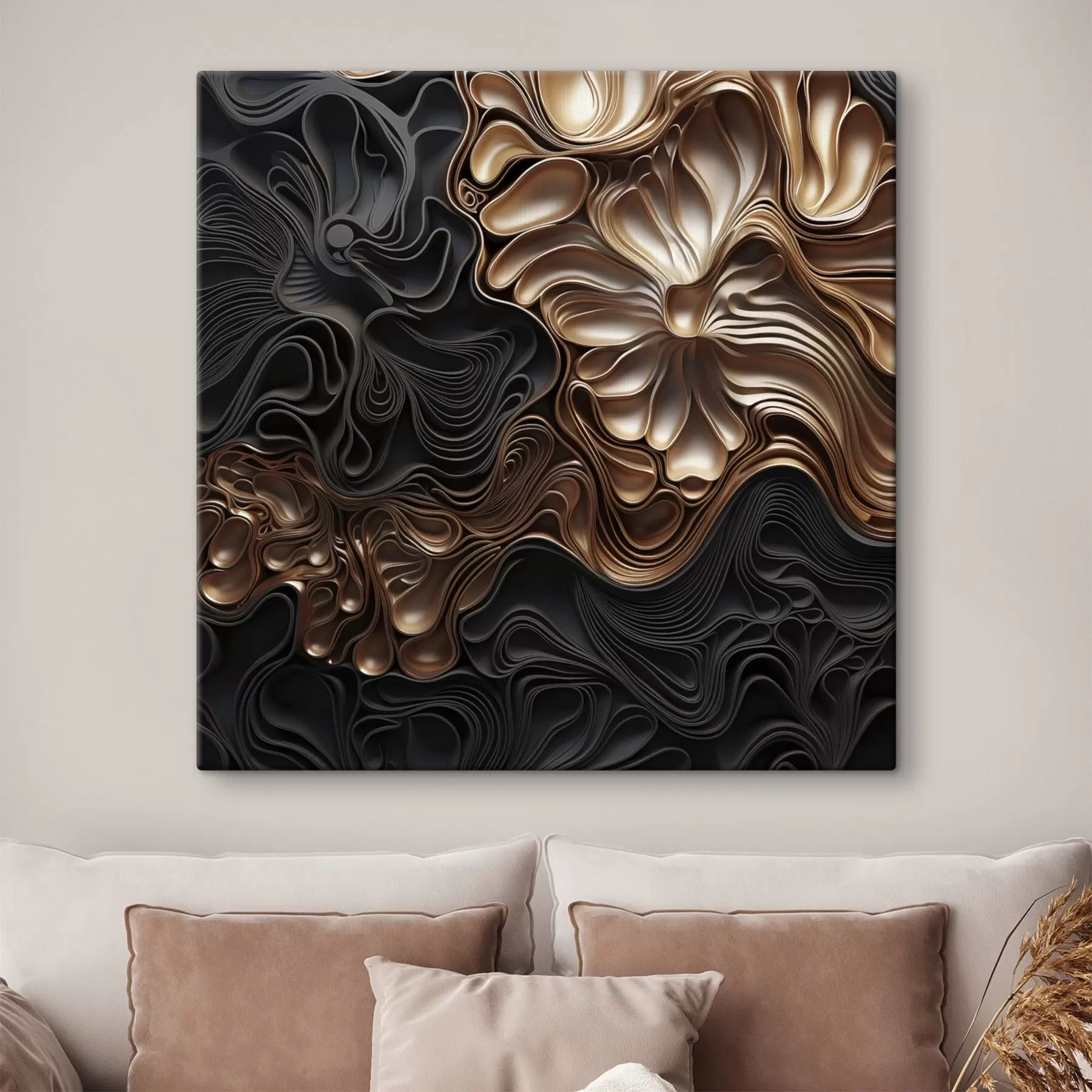 Obraz Abstrakcyjne, płynne, organiczne ciemne kształty tworzące teksturowaną sztukę współczesną s48383