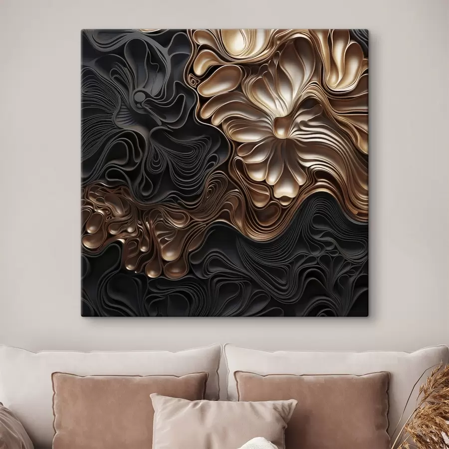 Obraz Abstrakcyjne, płynne, organiczne ciemne kształty tworzące teksturowaną sztukę współczesną s48383