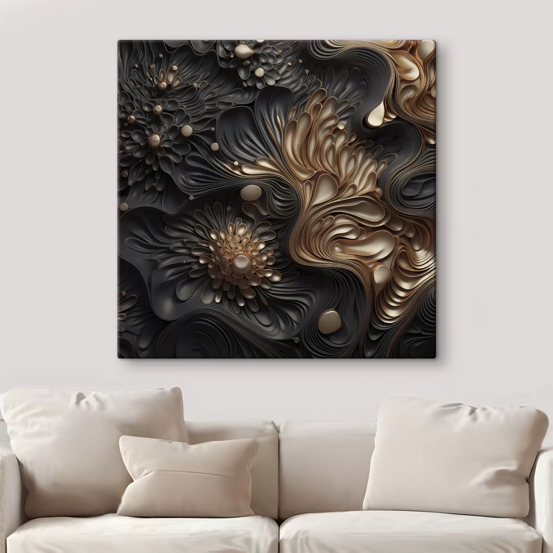 Obraz Abstrakcyjne, płynne, organiczne ciemne kształty tworzące teksturowaną sztukę współczesną s48384