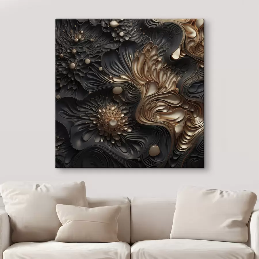 Obraz Abstrakcyjne, płynne, organiczne ciemne kształty tworzące teksturowaną sztukę współczesną s48384