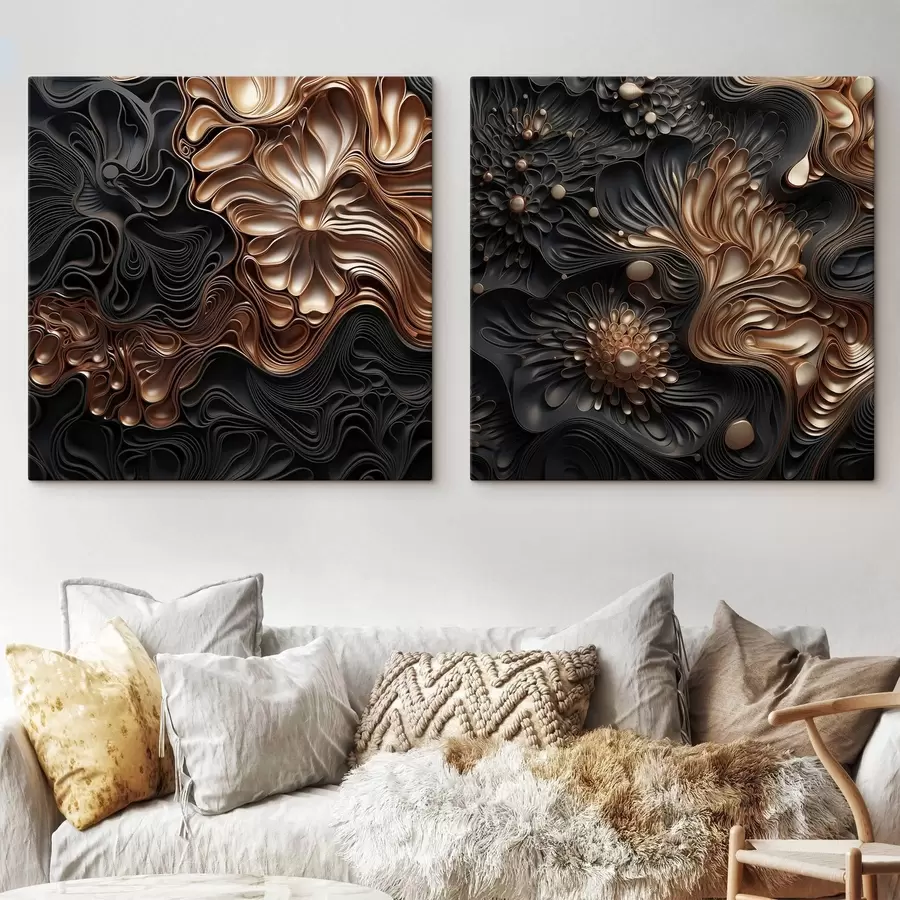 Obraz Abstrakcyjne, płynne, organiczne ciemne kształty tworzące teksturowaną sztukę współczesną m30196