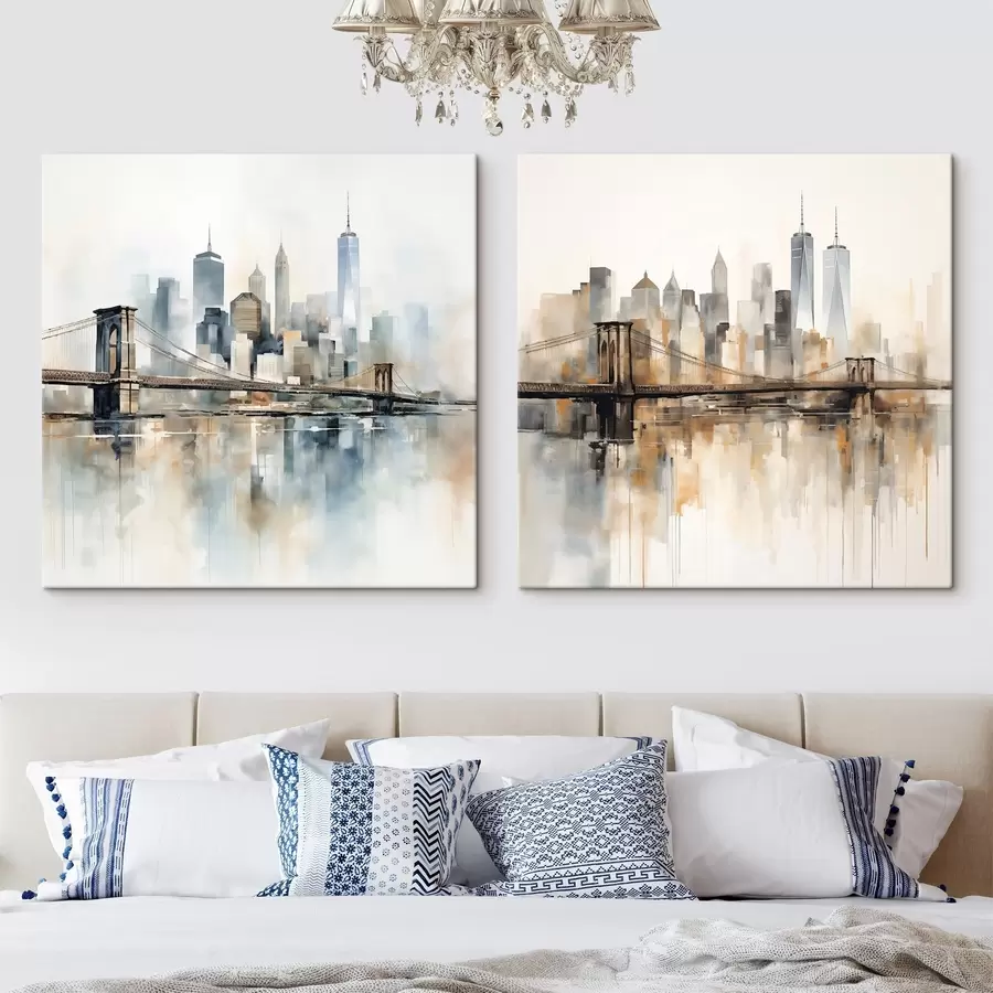 Obraz Abstrakcyjna panorama miasta, styl akwarelowy m30207
