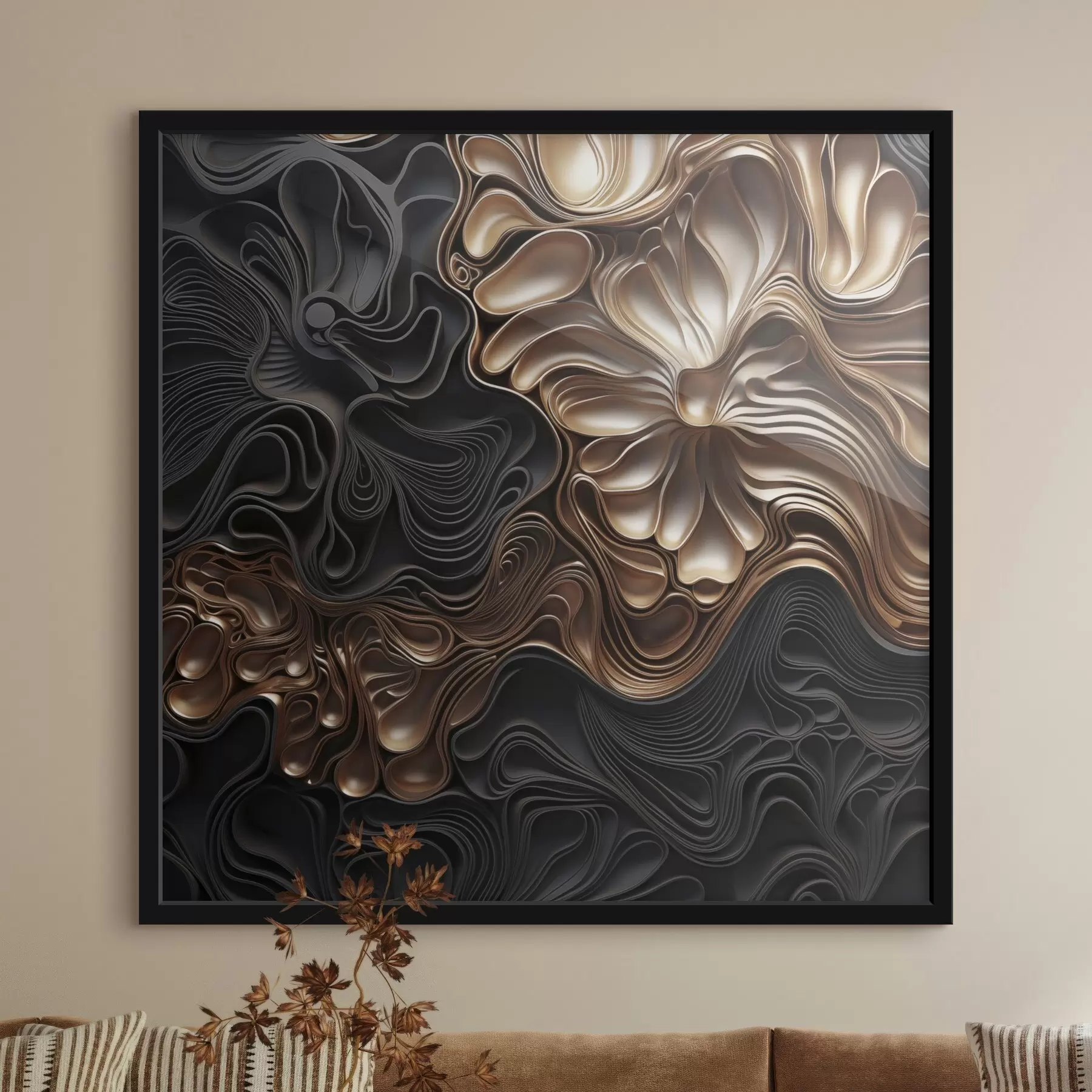 Fototapeta Abstrakcyjne, płynne, organiczne ciemne kształty tworzące teksturowaną sztukę współczesną f48383