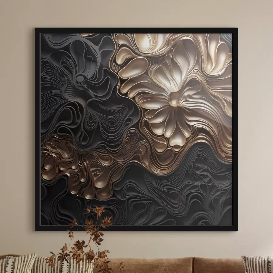 Fototapeta Abstrakcyjne, płynne, organiczne ciemne kształty tworzące teksturowaną sztukę współczesną f48383