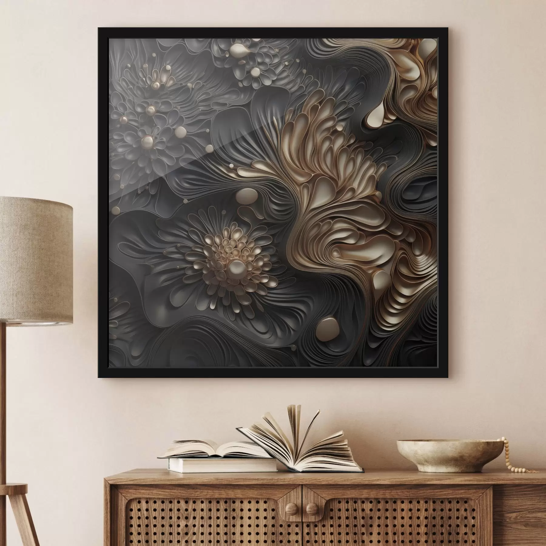 Fototapeta Abstrakcyjne, płynne, organiczne ciemne kształty tworzące teksturowaną sztukę współczesną f48384