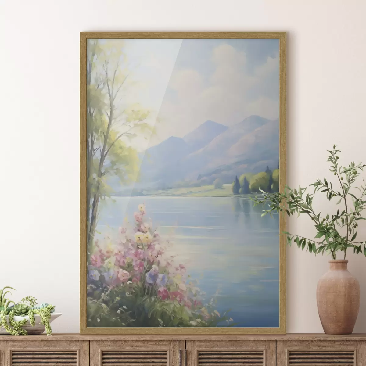 Plakat Krajobraz jeziora w stylu malarskim f48423