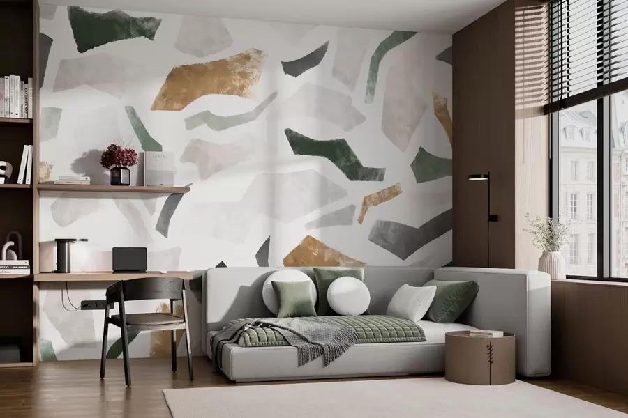 Fototapeta Fragmenty o abstrakcyjnej fakturze w odcieniach zieleni i beżu w05146