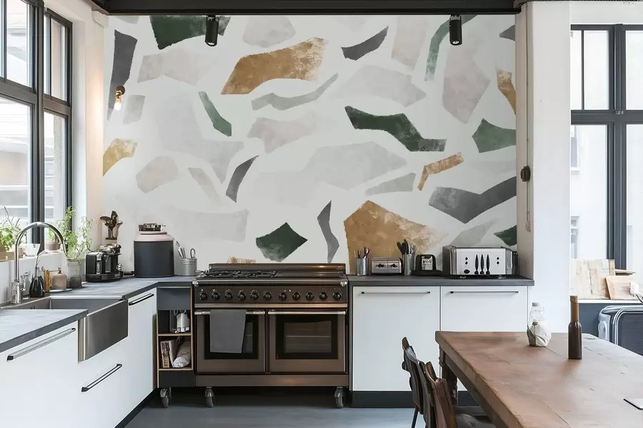 Fototapeta Fragmenty o abstrakcyjnej fakturze w odcieniach zieleni i beżu w05146