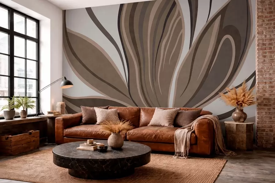 Fototapeta Stylizowany kwiat o płynnych liniach w odcieniach brązu w05147