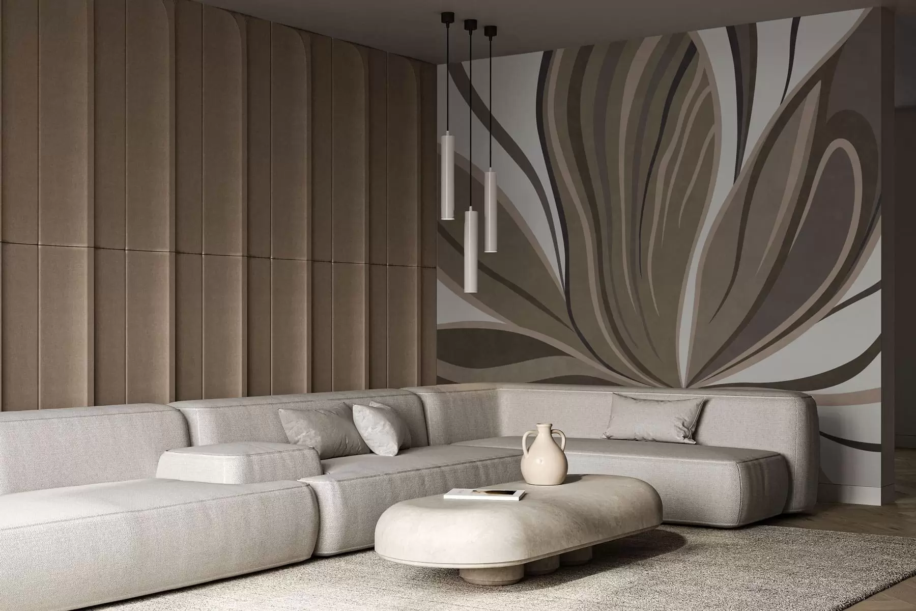 Fototapeta Stylizowany kwiat o płynnych liniach w odcieniach brązu w05147