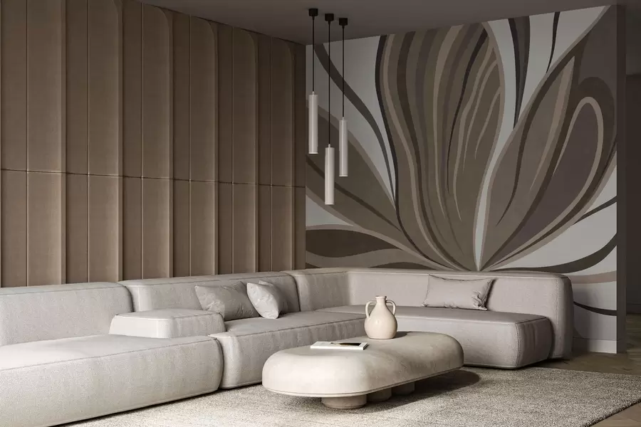 Fototapeta Stylizowany kwiat o płynnych liniach w odcieniach brązu w05147