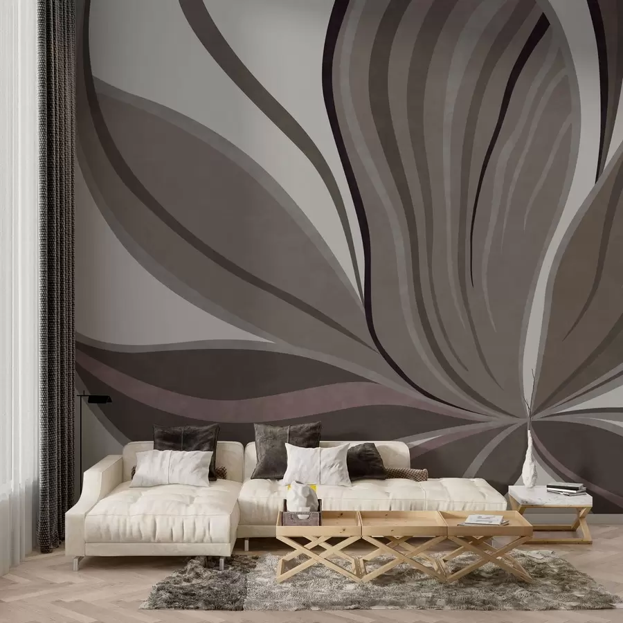 Fototapeta Abstrakcyjny kwiat o delikatnych liniach w odcieniach szaro-beżowych w05147v1