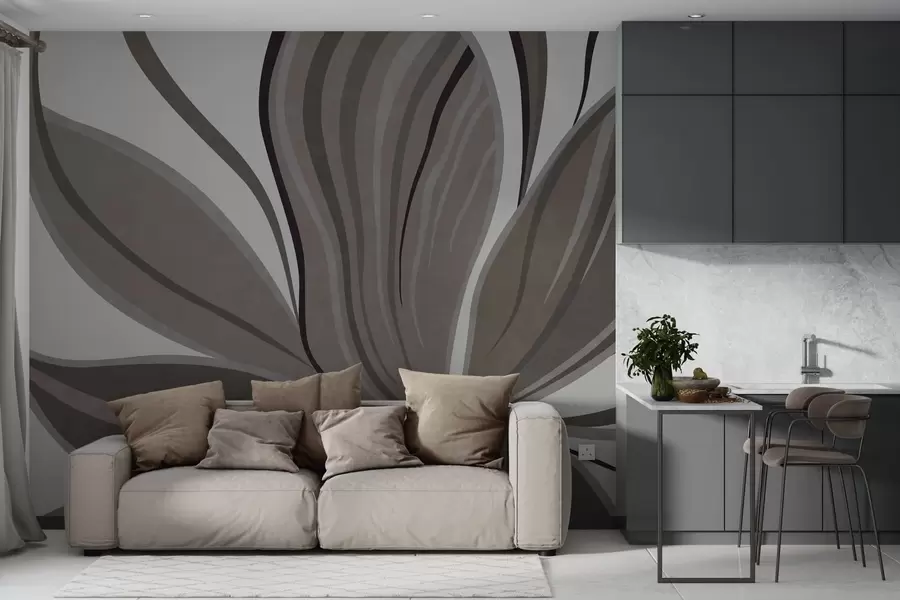 Fototapeta Abstrakcyjny kwiat o delikatnych liniach w odcieniach szaro-beżowych w05147v1