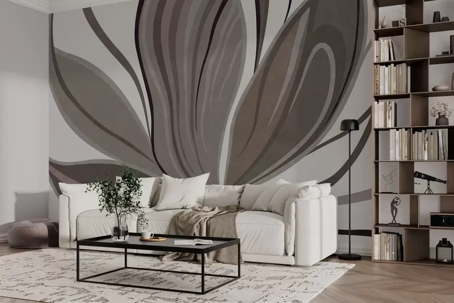 Fototapeta Abstrakcyjny kwiat o delikatnych liniach w odcieniach szaro-beżowych w05147v1