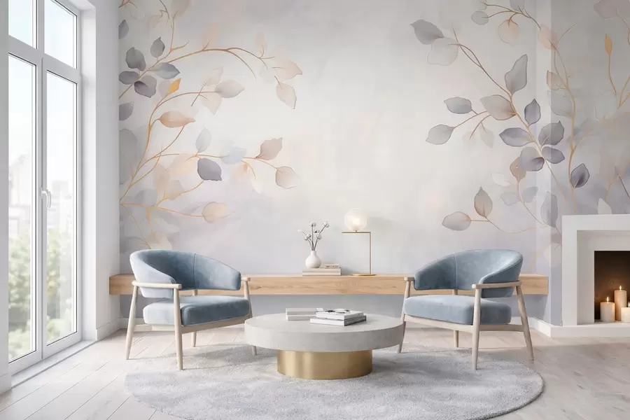 Fototapeta Delikatne, liściaste gałęzie na delikatnie rozmytej tle w05296