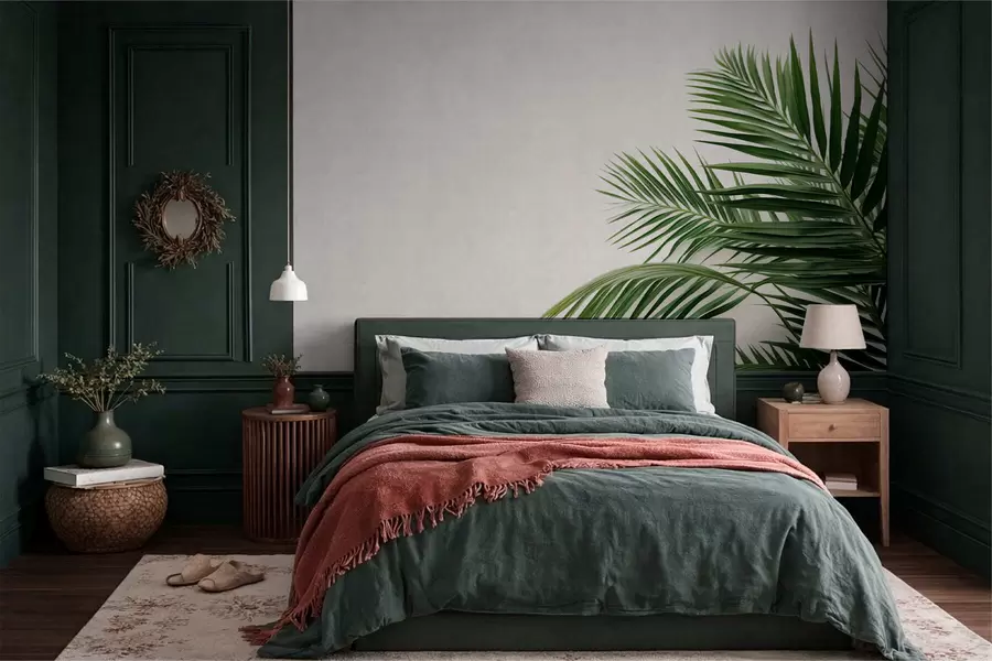 Fototapeta Zielone liście palmowe na jasnym tle w05391