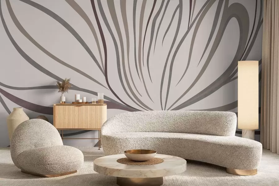 Fototapeta Abstrakcyjny kwiat z liniami w odcieniach szarości i różu w05392