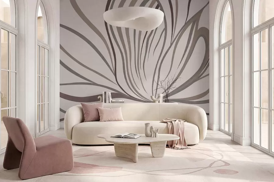 Fototapeta Abstrakcyjny kwiat z liniami w odcieniach szarości i różu w05392