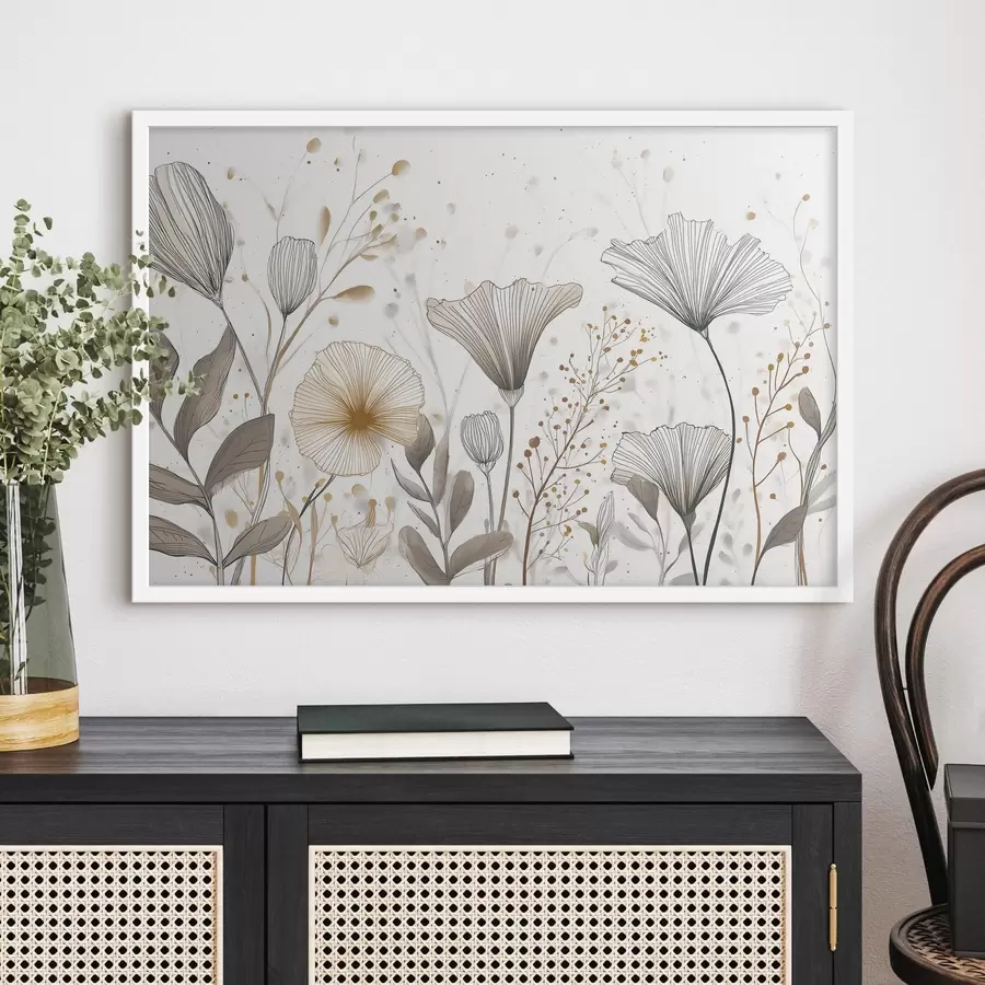 Fototapeta Graficzne motywy kwiatów i traw, minimalizm f48484