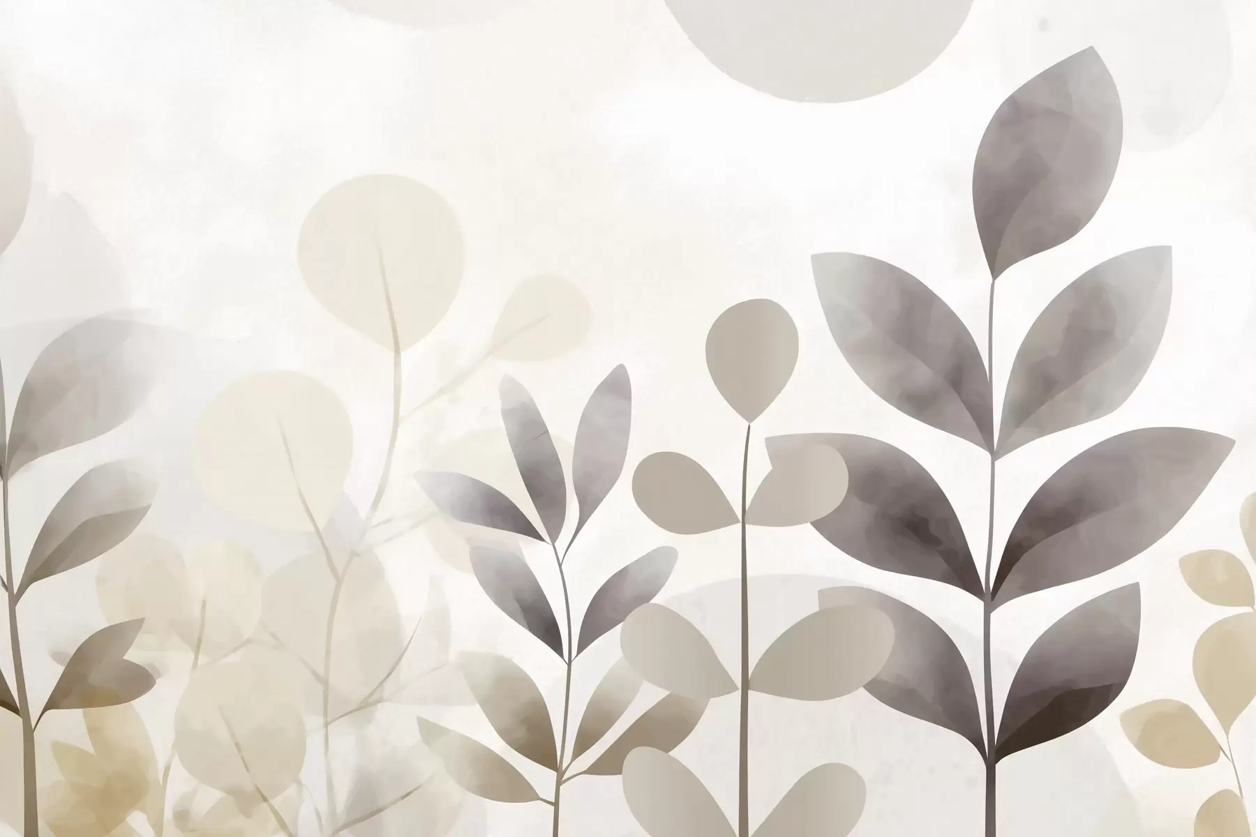 Fototapeta Beżowe i szare sylwetki liści, minimalizm f48487