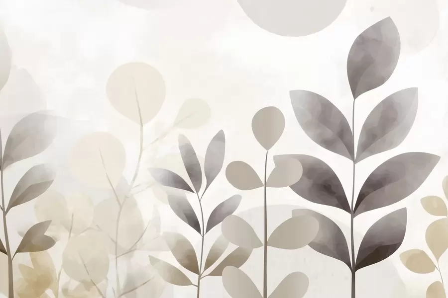 Fototapeta Beżowe i szare sylwetki liści, minimalizm f48487