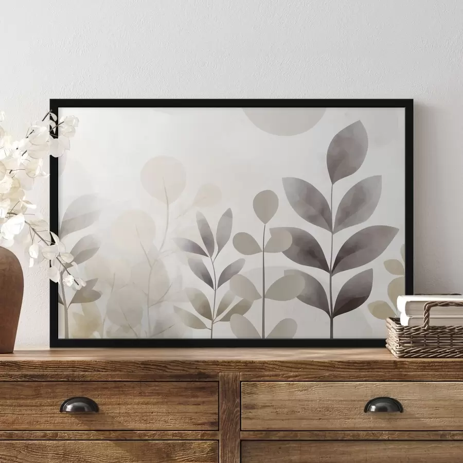 Fototapeta Beżowe i szare sylwetki liści, minimalizm f48487