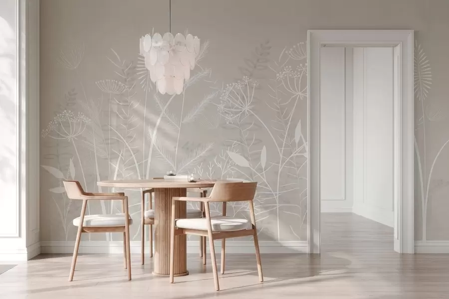 Fototapeta delikatne, ręcznie malowane dzikie trawy i kwiaty na beżowym tle w05383v1