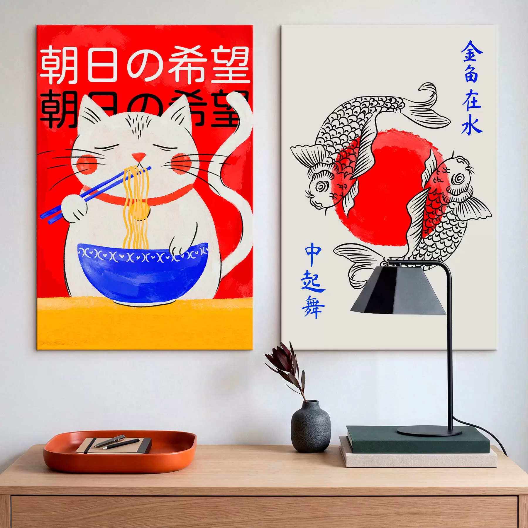 Obraz Dyptyk z portretem kobiety i ozdobną rybą m30234