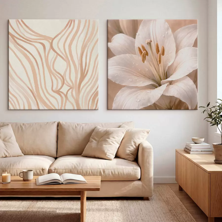 Obraz Dyptyk z kwiatami i abstrakcyjnymi kształtami m30236