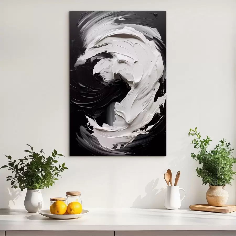 Obraz Abstrakcyjne czarno-białe pociągnięcia pędzla o wyrazistej fakturze s48333
