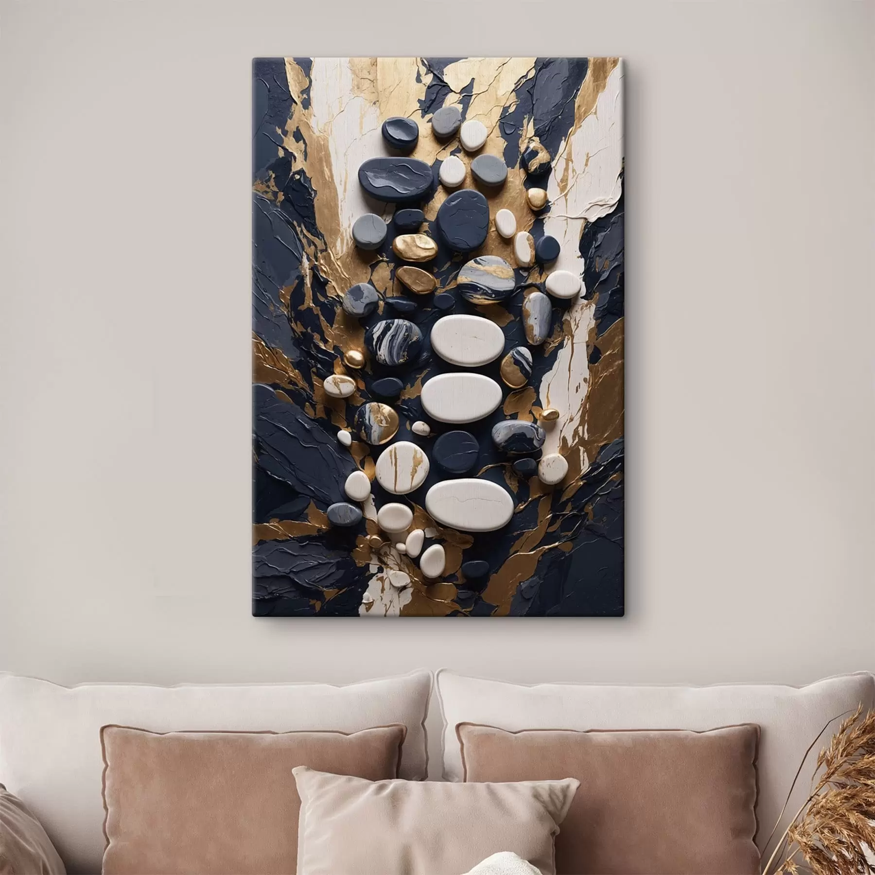 Obraz Kompozycja z abstrakcyjnych kamieni w ciemnoniebieskiej tonacji s48357