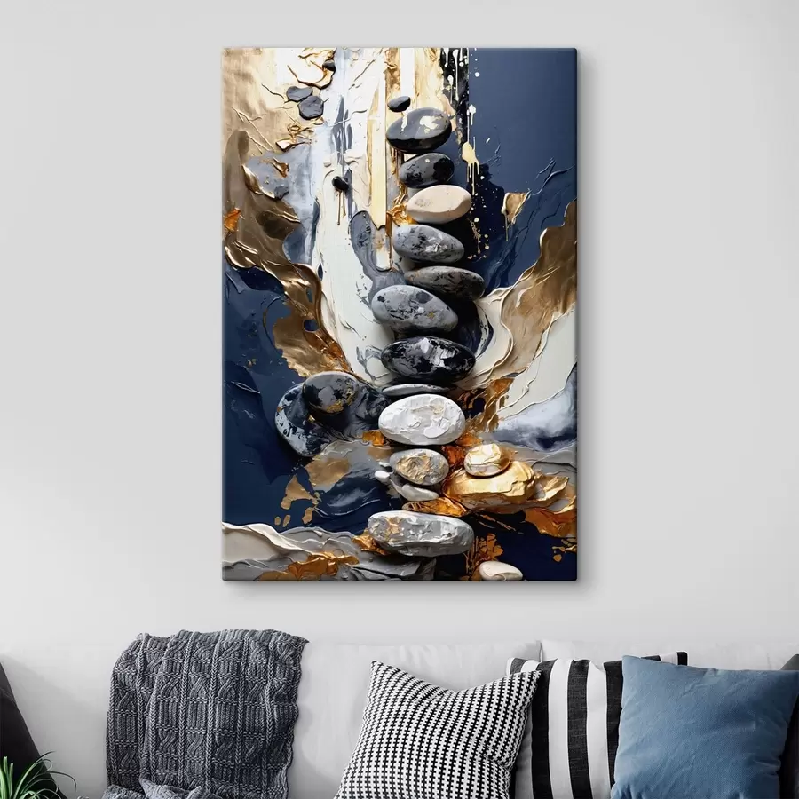Obraz Kompozycja abstrakcyjna z kamieniami i fakturalnymi pociągnięciami pędzla s48362