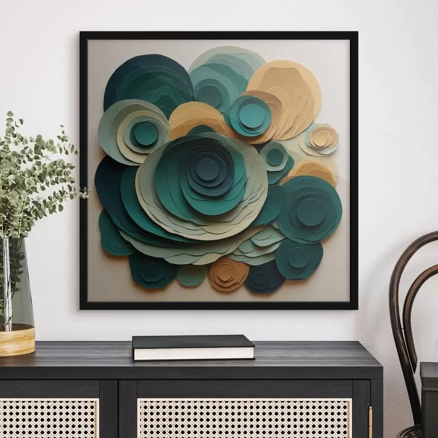 Fototapeta Warstwowe papierowe kółka w odcieniach zieleni i beżu f48332