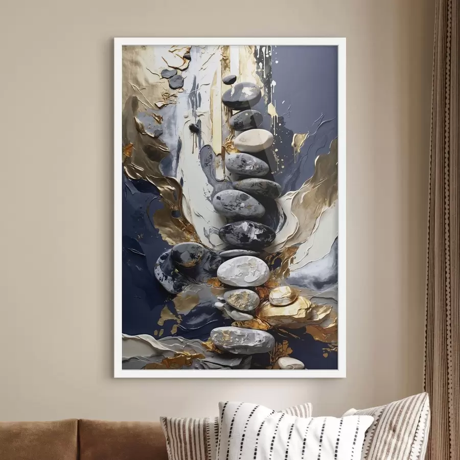 Fototapeta Kompozycja abstrakcyjna z kamieniami i fakturalnymi pociągnięciami pędzla f48362