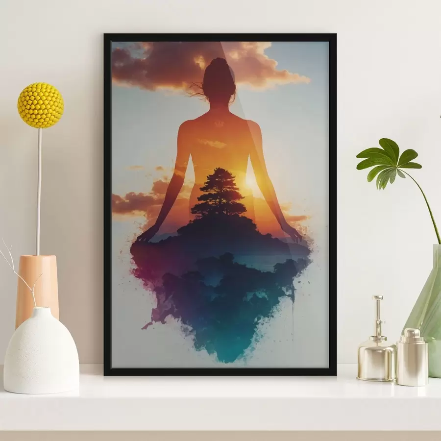 Fototapeta Sylwetka człowieka na tle krajobrazu o zachodzie słońca f48364