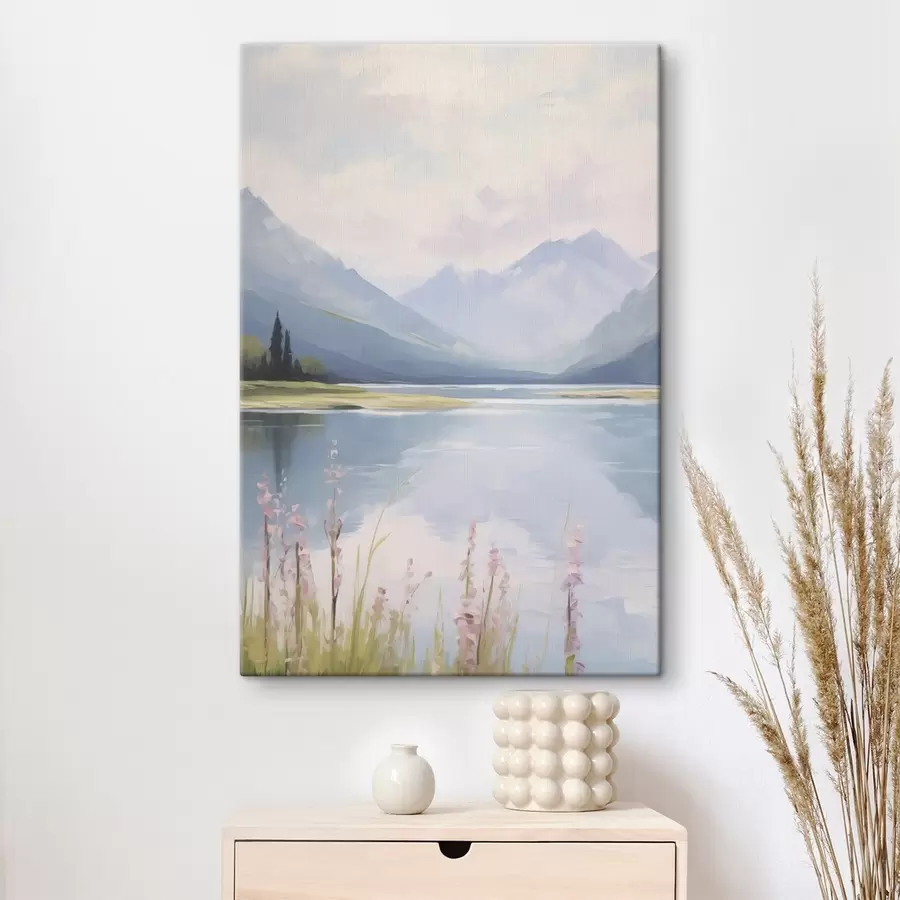 Obraz Jezioro w pobliżu gór imitacja malarstwa s48503