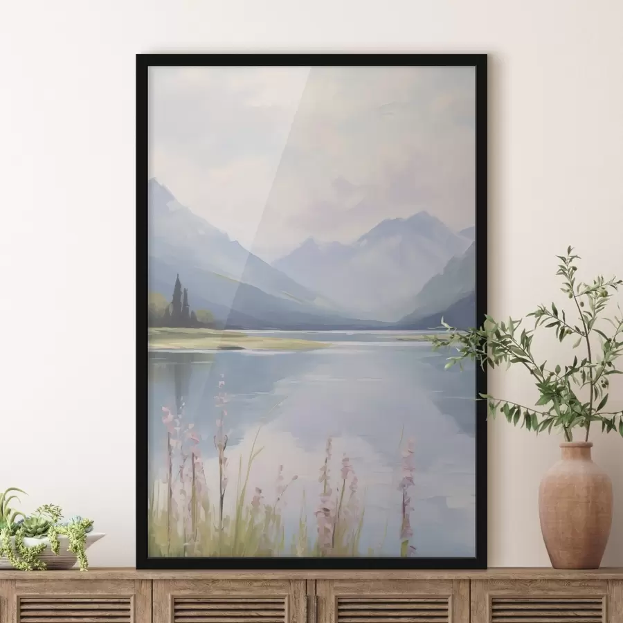 Fototapeta Jezioro w pobliżu gór imitacja malarstwa f48503