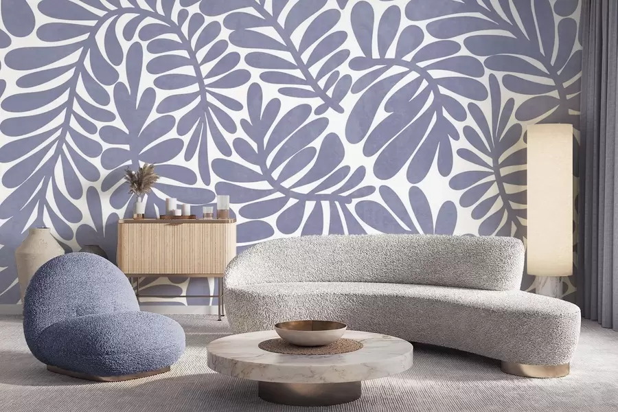 Fototapeta Stylizowane jasnoniebieskie liście na jasnym tle, grafika z fakturą w09775v1