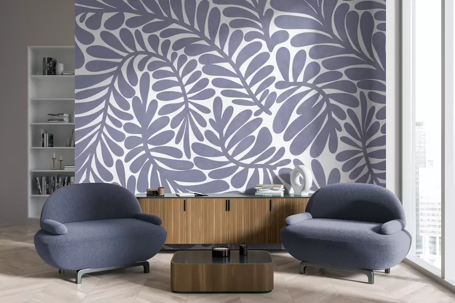 Fototapeta Stylizowane jasnoniebieskie liście na jasnym tle, grafika z fakturą w09775v1