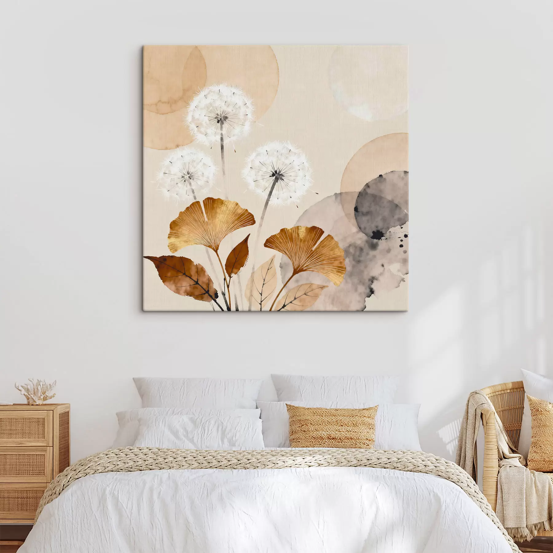 Obraz Abstrakcyjne motywy mleczy i liści miłorzębu s48279