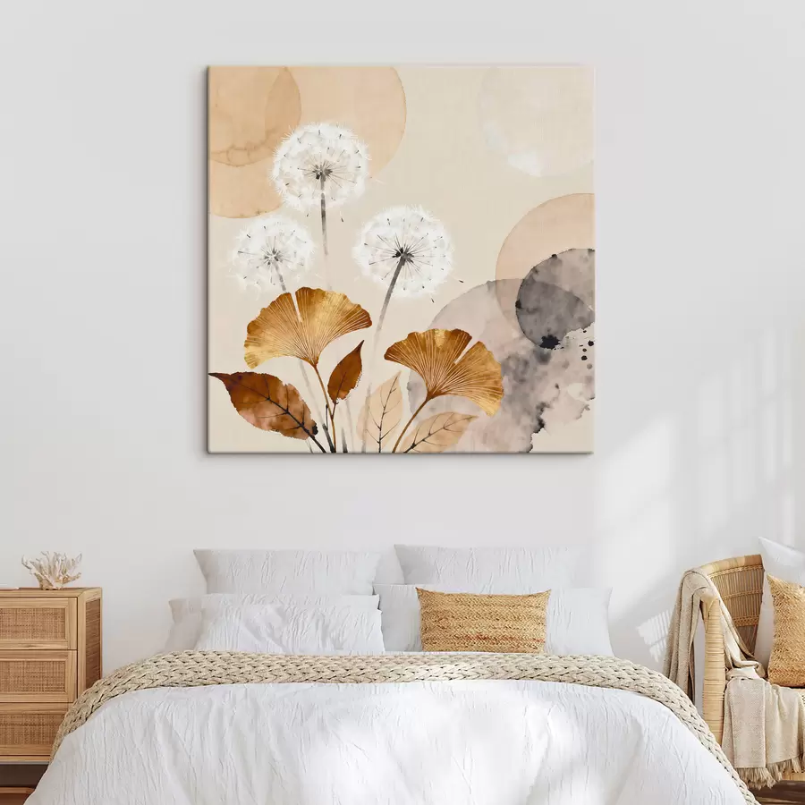 Obraz Abstrakcyjne motywy mleczy i liści miłorzębu s48279