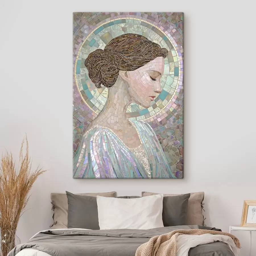 Obraz profil kobiety w stylu witrażu s48551